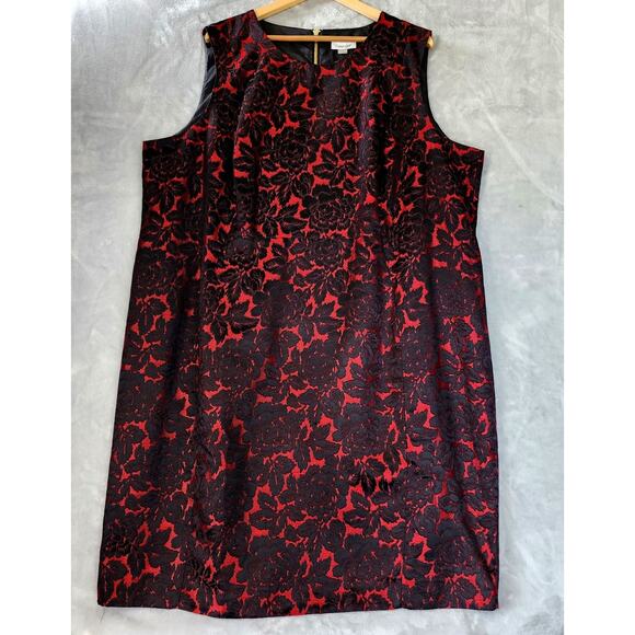 Calvin Klein Dress Womens Size 24W Black Red Brocade Sheath Midnight Flower Rose - Picture 1 of 10